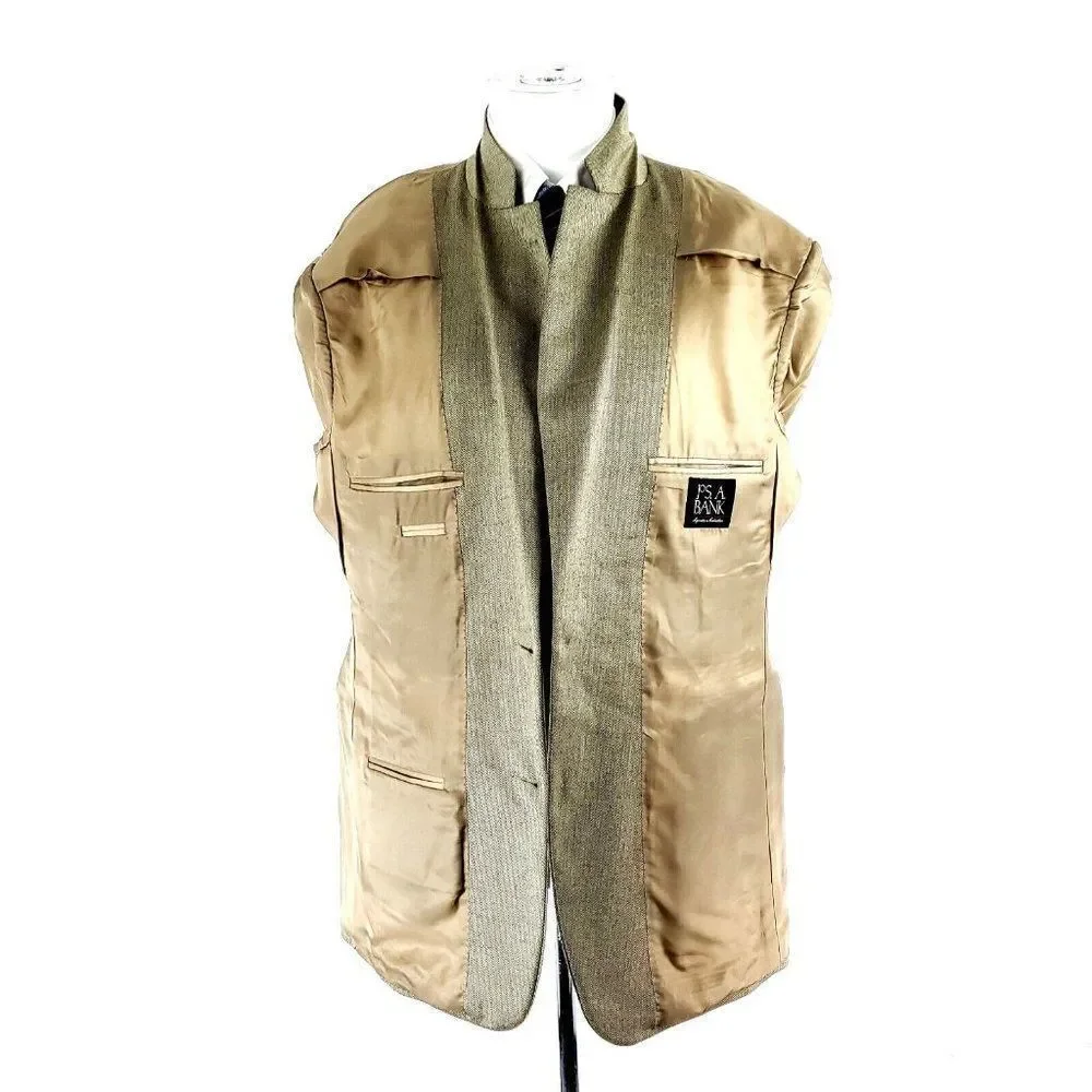 Jos A Bank Signature Camel Hair Silk 2‎ Button Sport Coat 44L Tan Herringbone